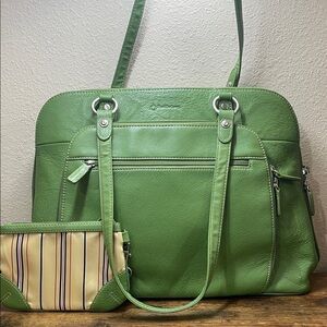 Vintage Franklin Covey Green Pebbled Leather Commuter Tote Laptop Bag
